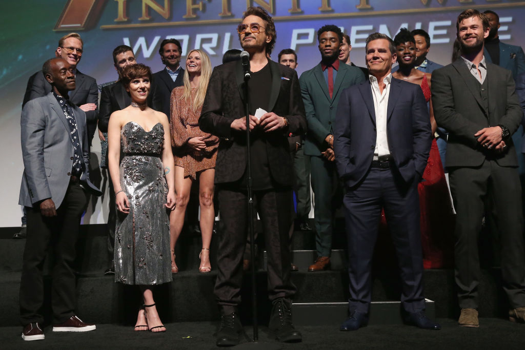 Actor Robert Downey Jr. and cast and crew of 'Avengers: Infinity War'