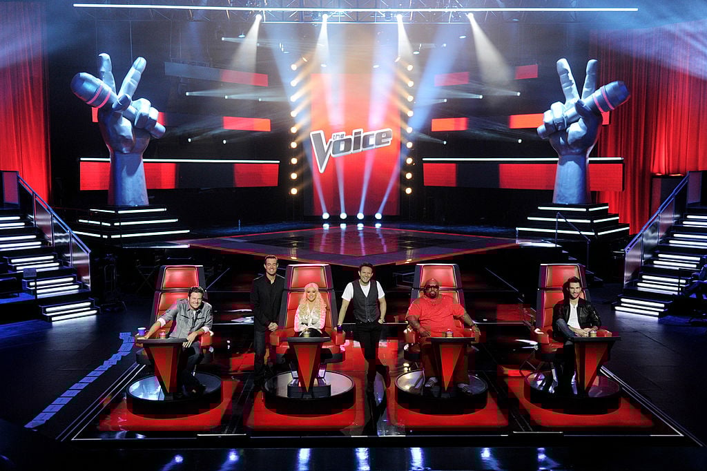 Blake Shelton, Carson Daly, Christina Aguilera, Mark Burnett, Cee Lo Green, and Adam Levine.