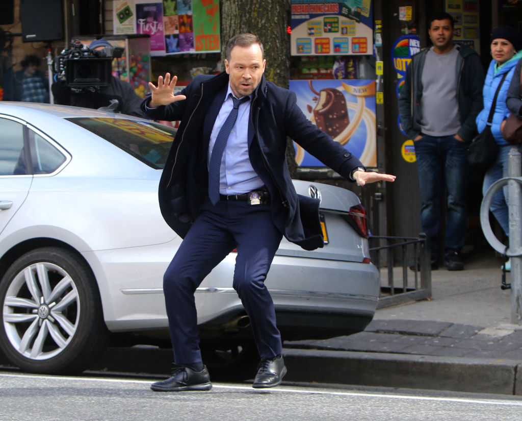 Donnie Wahlberg is seen filming "Blue Bloods"