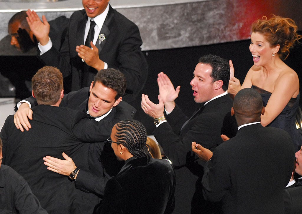 The cast of "Crash" celebrate winning the Best Motion Picture of the Year