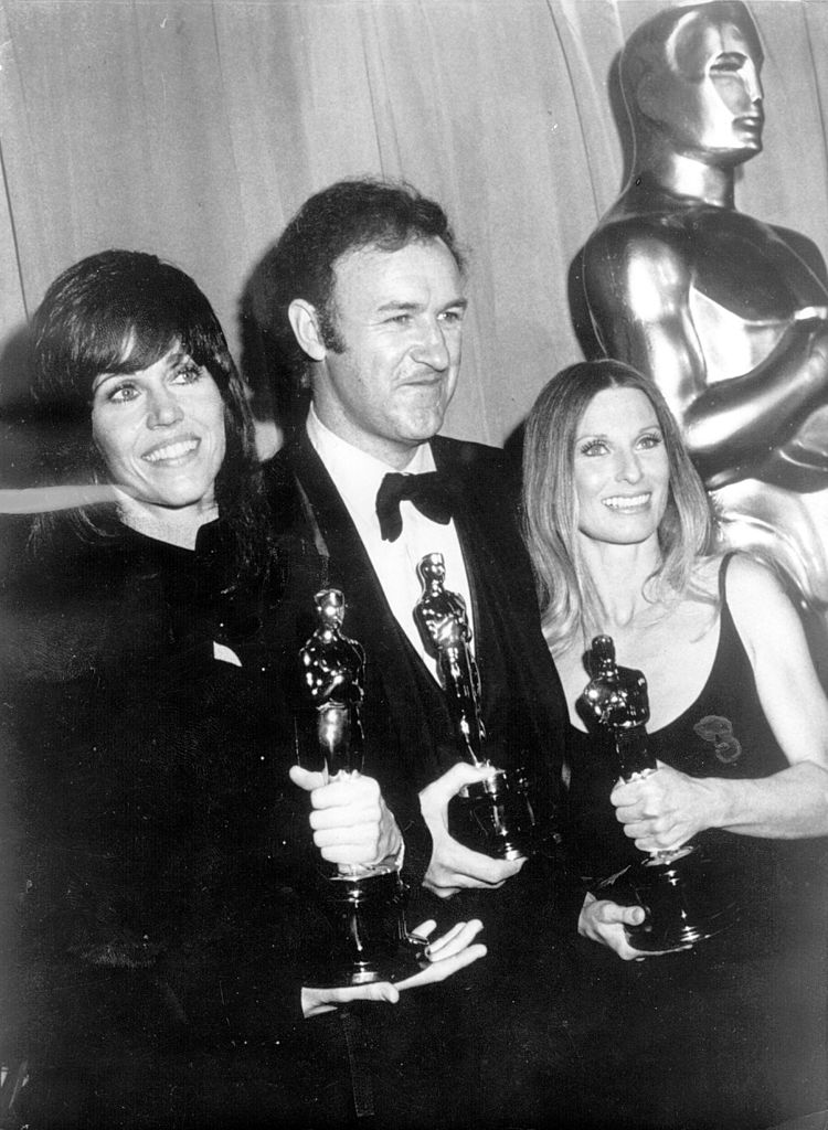 Gene Hackman holding his Oscar for Best Actor in 'The French Connection'