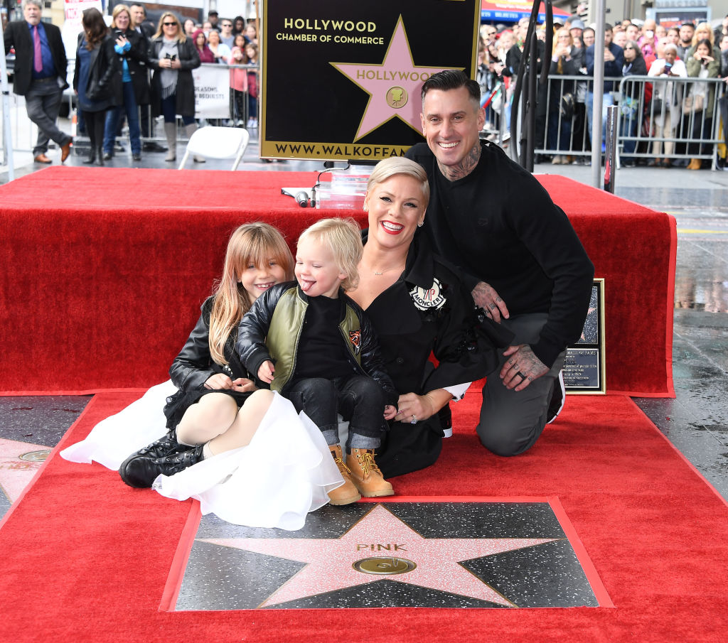 Pink and family at dedication of star on Hollywood Walk of Fame.