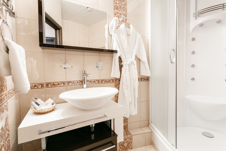 Inside a hotel bathroom
