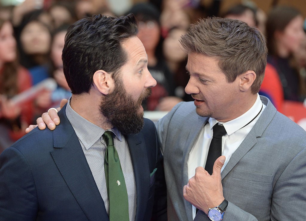 Jeremy Renner and Paul Rudd attend the premiere of Captain America: Civil War