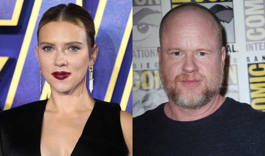 composite image of Scarlett Johansson and Joss Whedon