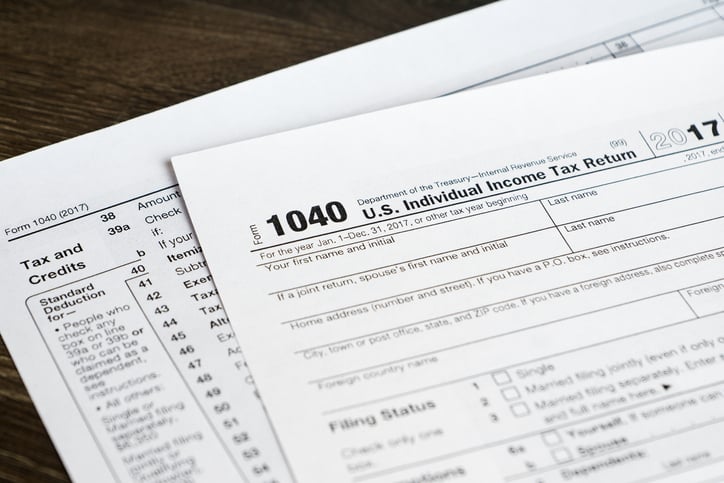 Close up shot of 1040 form with credits section