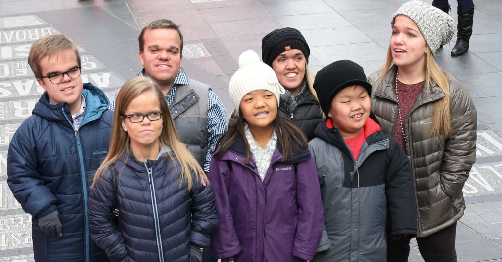 Jonah Johnston, Anna Johnston, Trent Johnston, Emma Johnston, Amber Johnston, Alex Johnston and Elizabeth Johnston from the cast of TLC's "7 Little Johnstons" filming a visit to Times Square