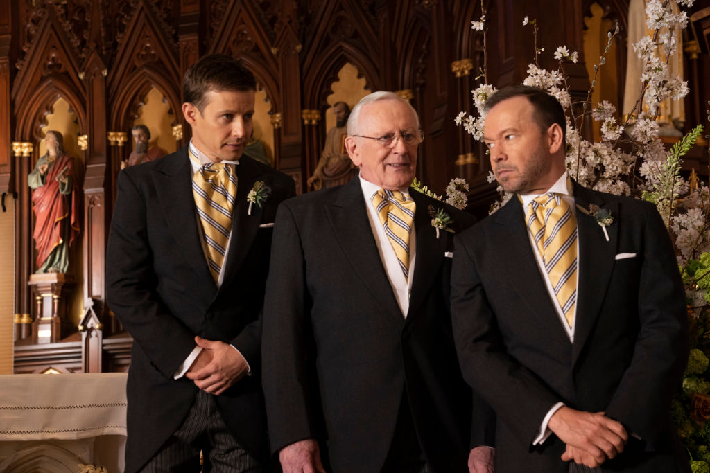 Will Estes as Jamie Reagan Len Cariou as Henry Reagan and Donnie Wahlberg as Danny Reagan in "Blue Bloods"