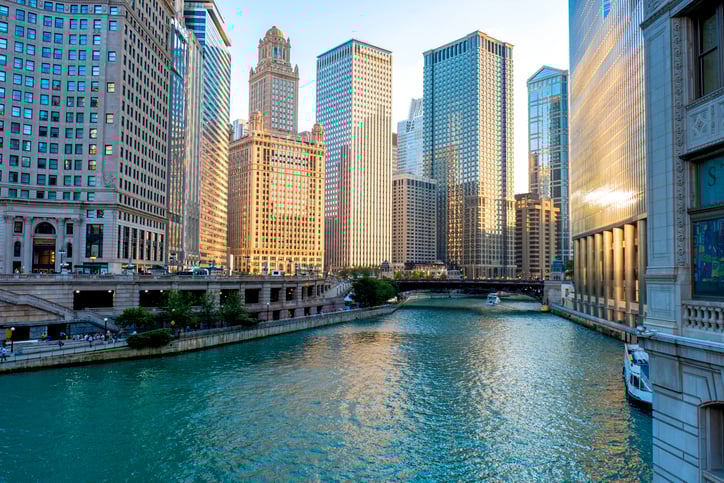 view of the Chicago River in downtown Chicago