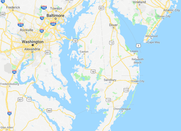 Map showing Delmarva Peninsula