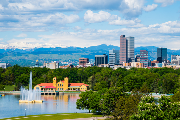 View of downtown Denver with City Park