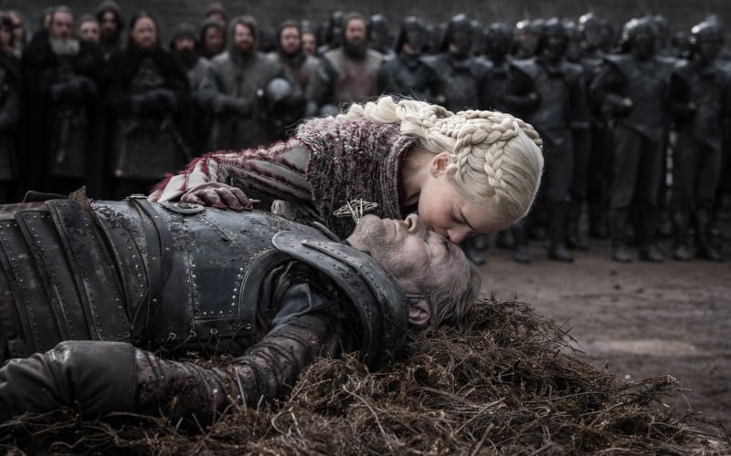 Emilia Clarke as Daenerys Targaryen and Iain Glen as Ser Jorah