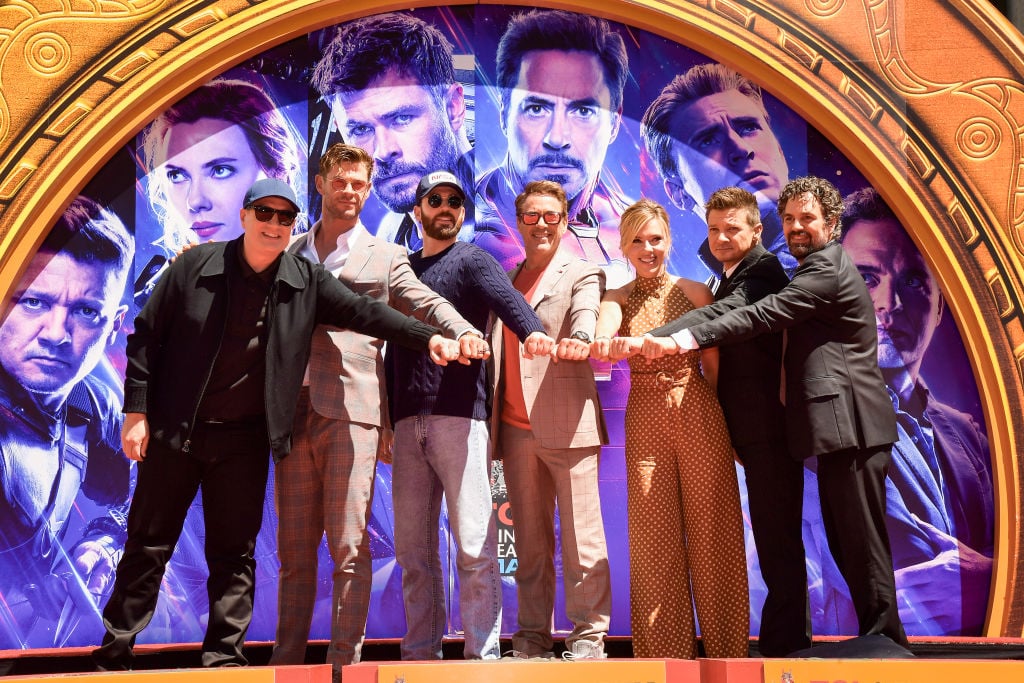 President of Marvel Studios/Producer Kevin Feige, Chris Hemsworth, Chris Evans, Robert Downey Jr., Scarlett Johansson, Mark Ruffalo, and Jeremy Renner