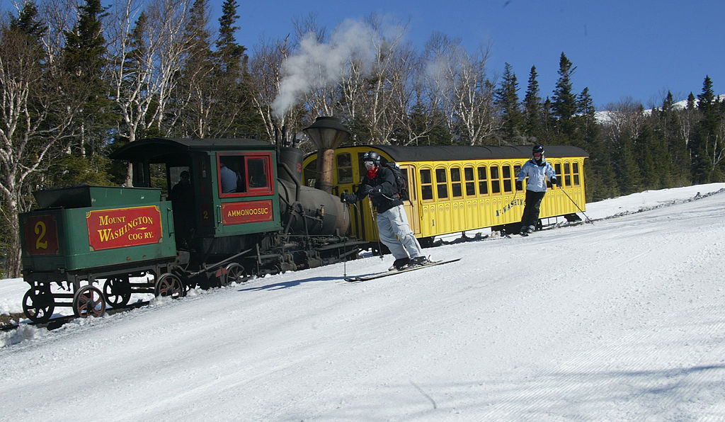 Cog Railway heads up Mount Washington in winter