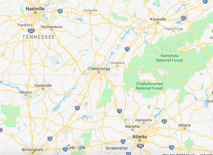 Map showing the region where Nickajack might have been located