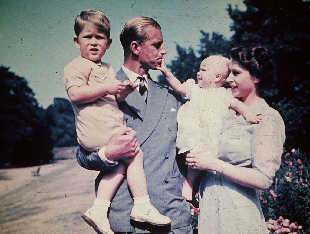 Queen Elizabeth and Prince Philip with Prince Charles and Princess Anne
