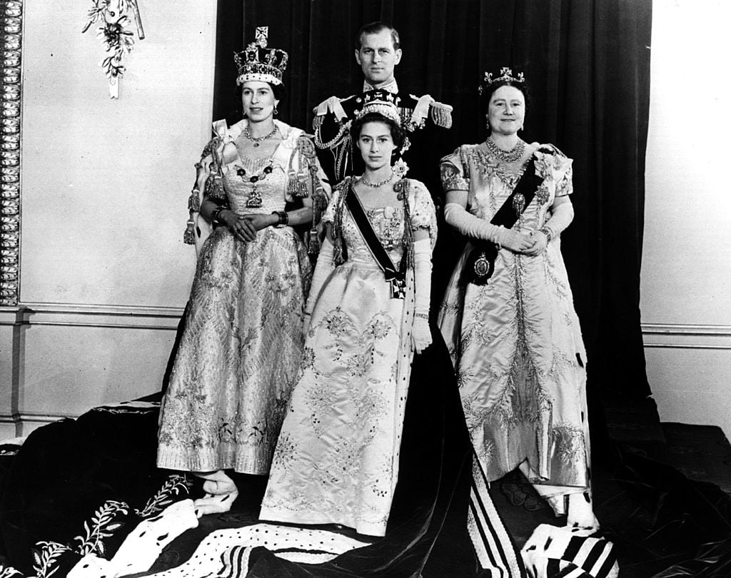 Queen Elizabeth, Prince Philip, Princess Margaret, and Elizabeth the Queen Mother
