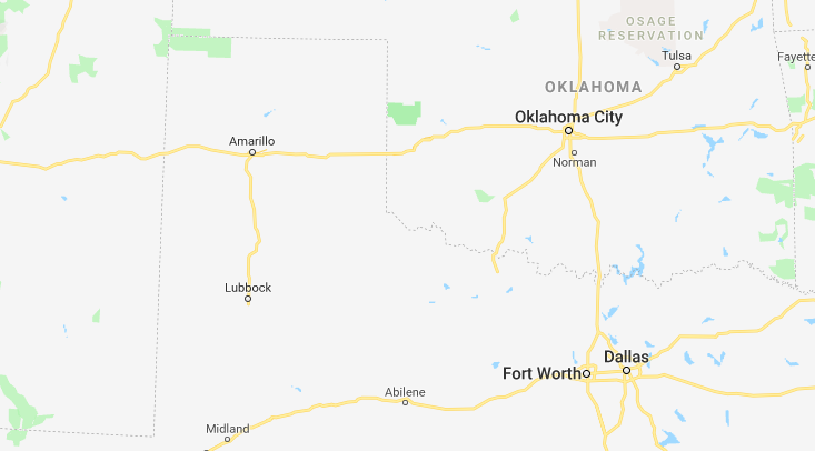 Map of western Oklahoma and northern Texas
