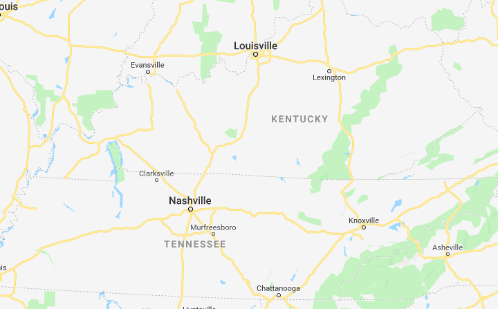 A map showing parts of Tennessee and Kentucky