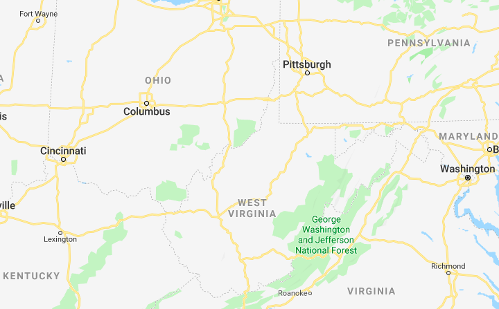 Map of Pennsylvania, West Virginia, and Kentucky