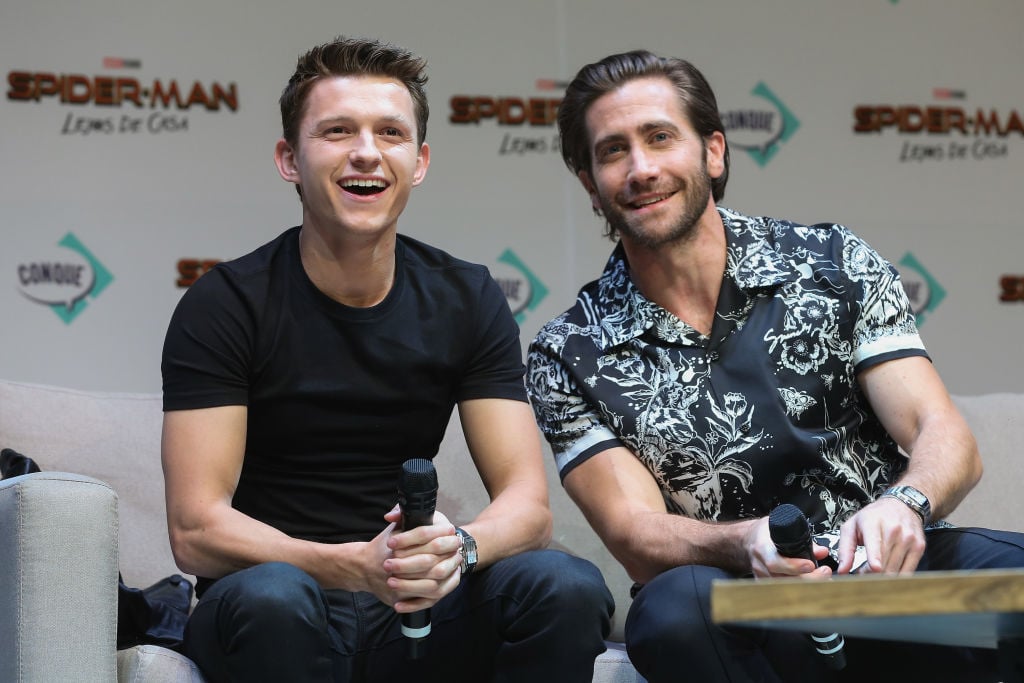 Tom Holland and Jake Gyllenhaal smile at Conque 2019 to present 'Spider-Man Far From Home'