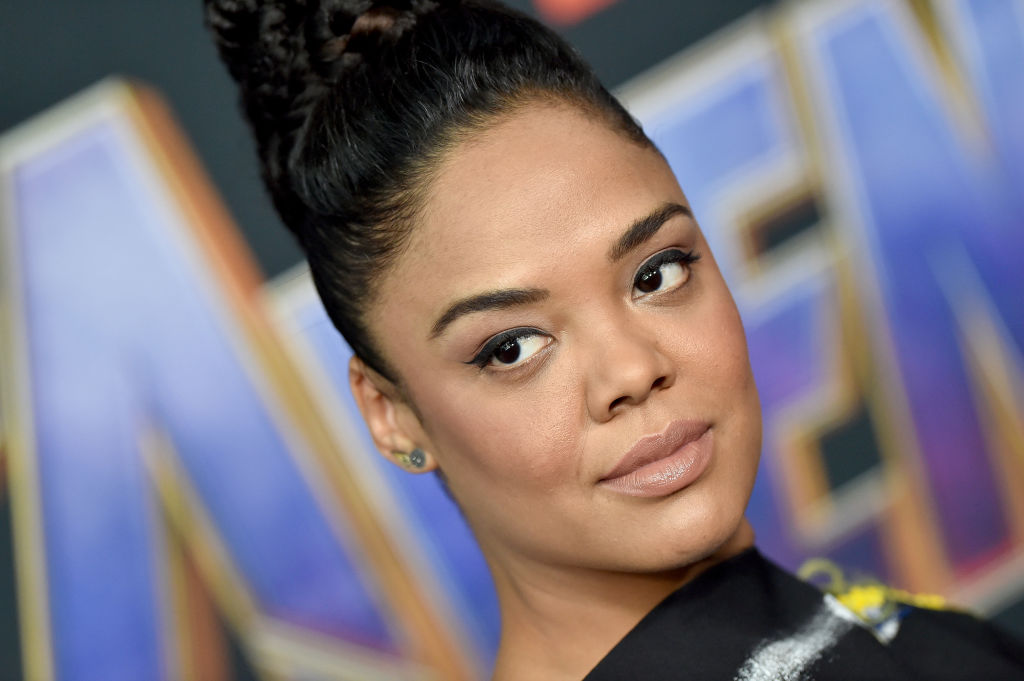 Tessa Thompson attends the World Premiere of Avengers: Endgame at Los Angeles Convention Center on April 22, 2019.