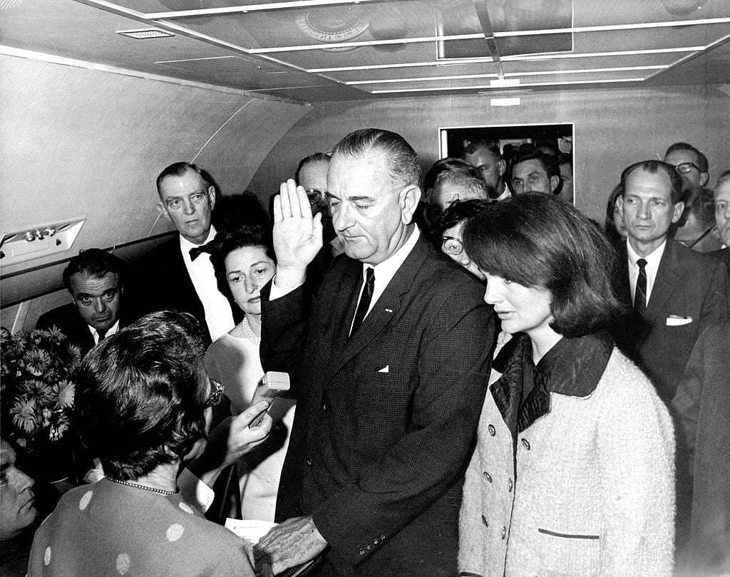 Lyndon B. Johnson swearing in on Air Force One