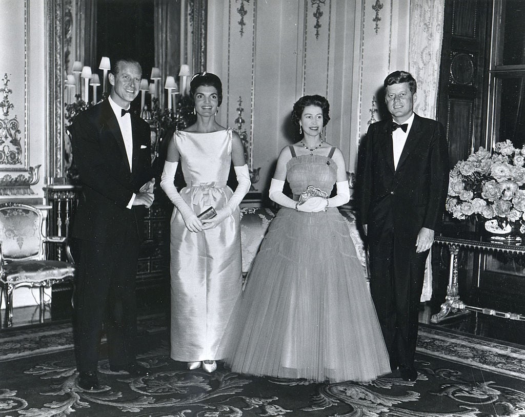 American President John F. Kennedy (1917 - 1963) (right) and his wife, First Lady Jacqueline Kennedy (1929 - 1994) (second left), pose with Queen Elizabeth II of Great Britain (second right) and her husband, Prince Philip, Duke of Edinburgh