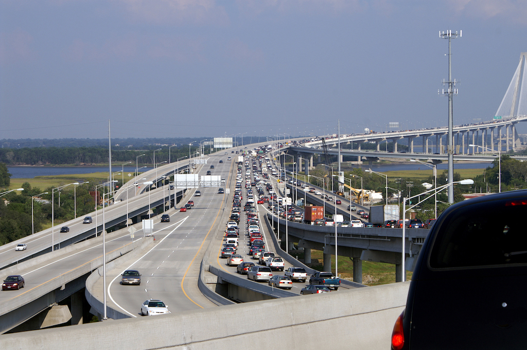 Traffic jam on bridge in South Carolina