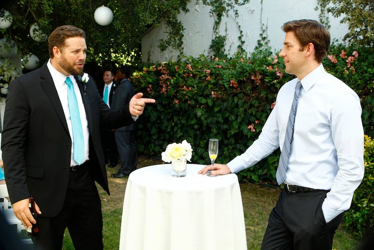 David Denman as Roy, John Krasinski as Jim Halpert on The Office