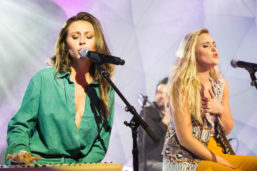 Recording artists Aly Michalka and AJ Michalka from Aly & AJ perform during MTV TRL at MTV Studios on February 6, 2018 in New York City.