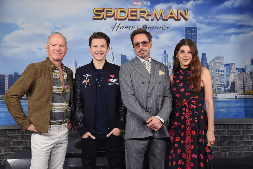 Michael Keaton, Tom Holland, Robert Downey Jr. and Marisa Tomei "Spiderman: Homecoming" New York Photo Call