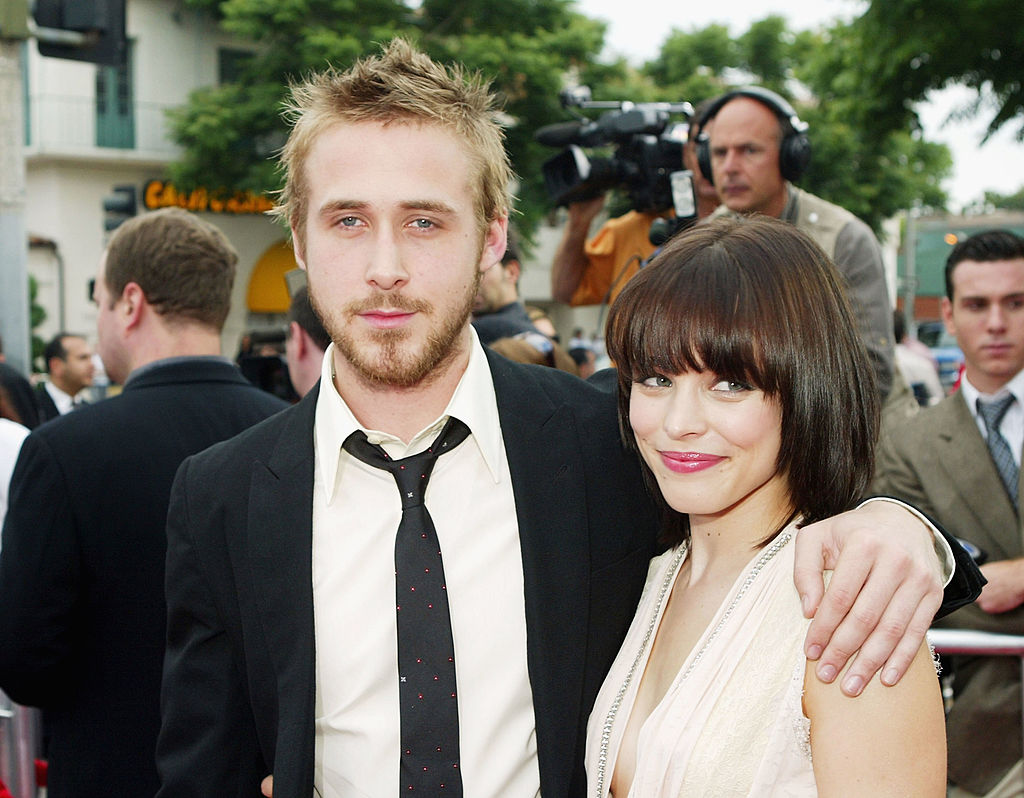 Actors Ryan Gosling (left) and Rachel McAdams arrive at the premiere of New Lines' The Notebook on June 21, 2004, in Los Angeles, California.