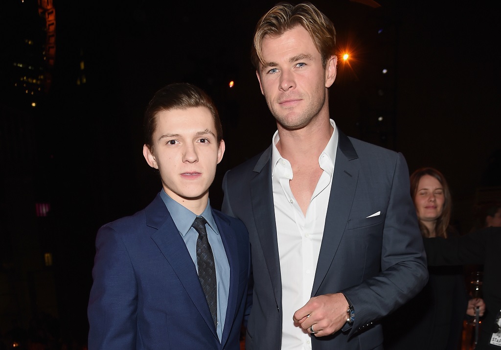 Tom Holland and Chris Hemsworth attend In The Heart Of The Sea New York Premiere after party at Appel Room on December 7, 2015, in New York City. 