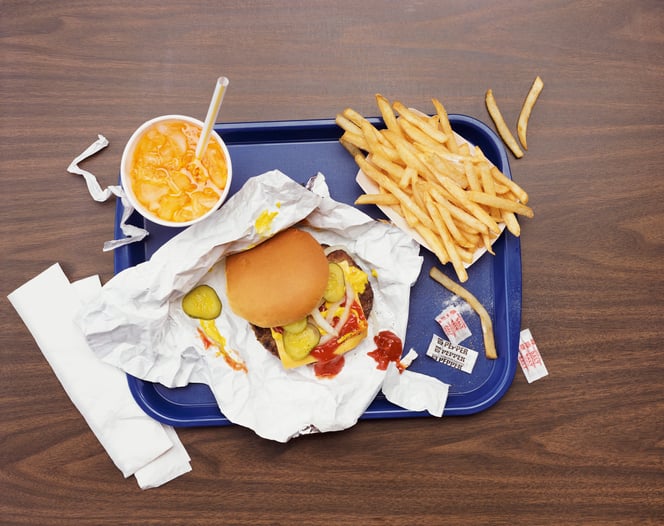 Fast food burger and fries with a drink