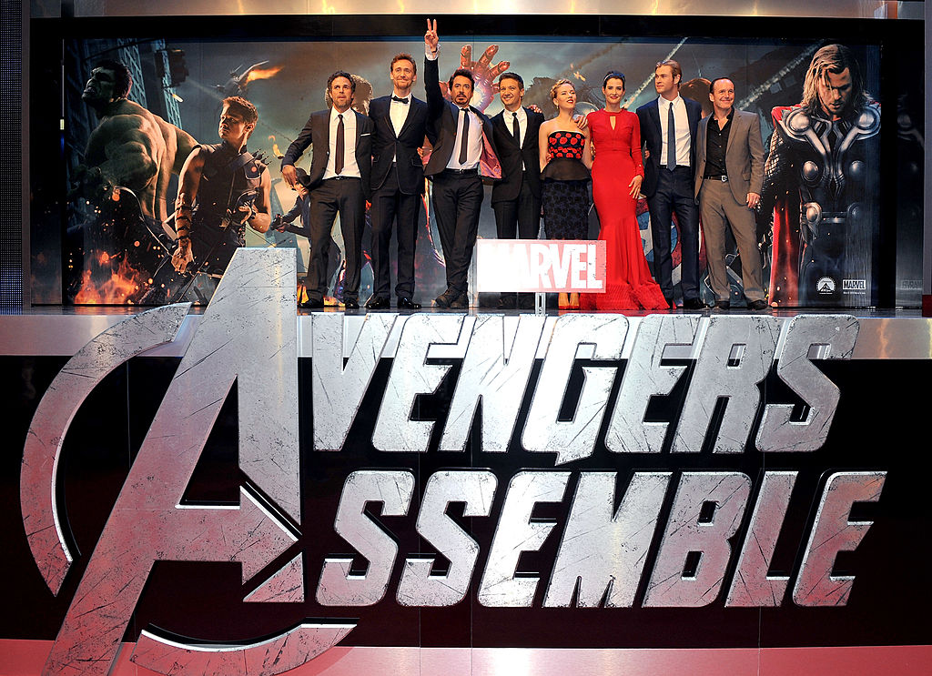 Actors Mark Ruffalo, Tom Hiddleston, Robert Downey Jr, Jeremy Renner, Scarlett Johansson, Cobie Smulders, Chris Hemsworth and Clark Gregg
