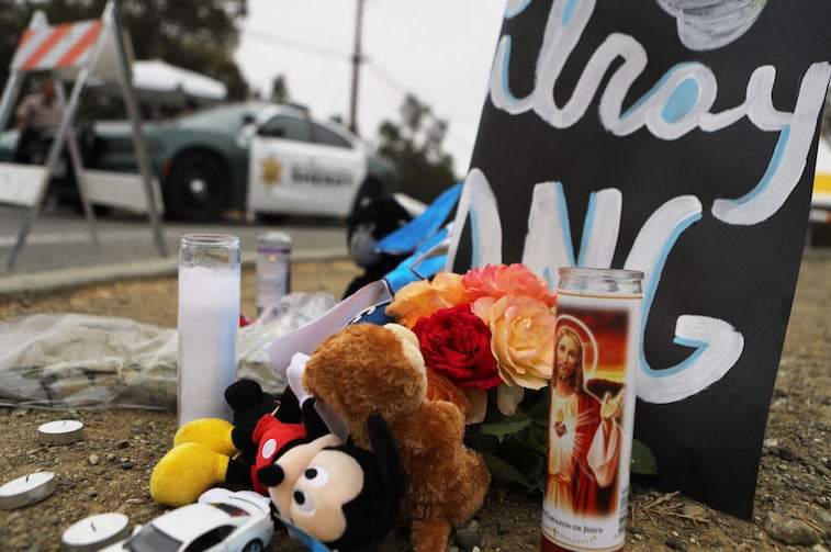 A memorial sits outside of the site Gilroy Garlic Festival shooting
