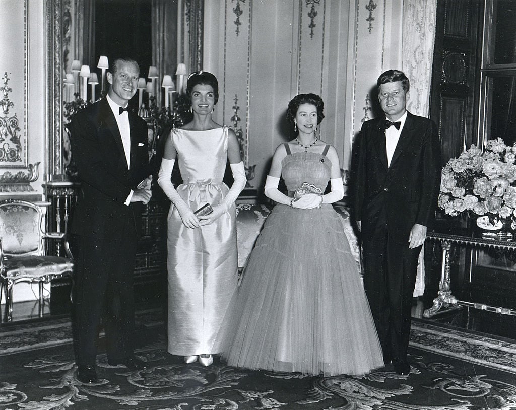 American President John F. Kennedy (1917 - 1963) (right) and his wife, First Lady Jacqueline Kennedy (1929 - 1994) (second left), pose with Queen Elizabeth II of Great Britain (second right) and her husband, Prince Philip, Duke of Edinburgh,