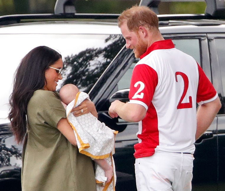 Meghan Markle and Prince Harry, Duke and Duchess of Sussex, and their son, Archie Harrison Mountbatten-Windsor, at the polo match. 