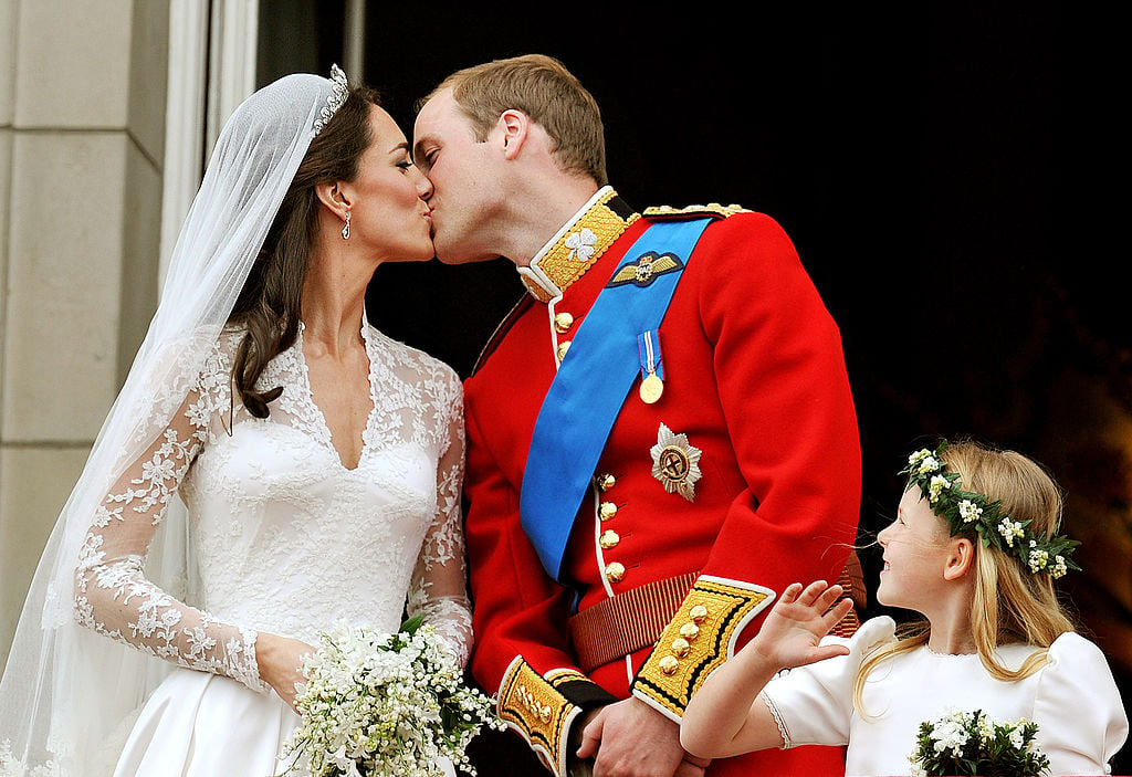 Kate Middleton and Prince William kiss after their wedding