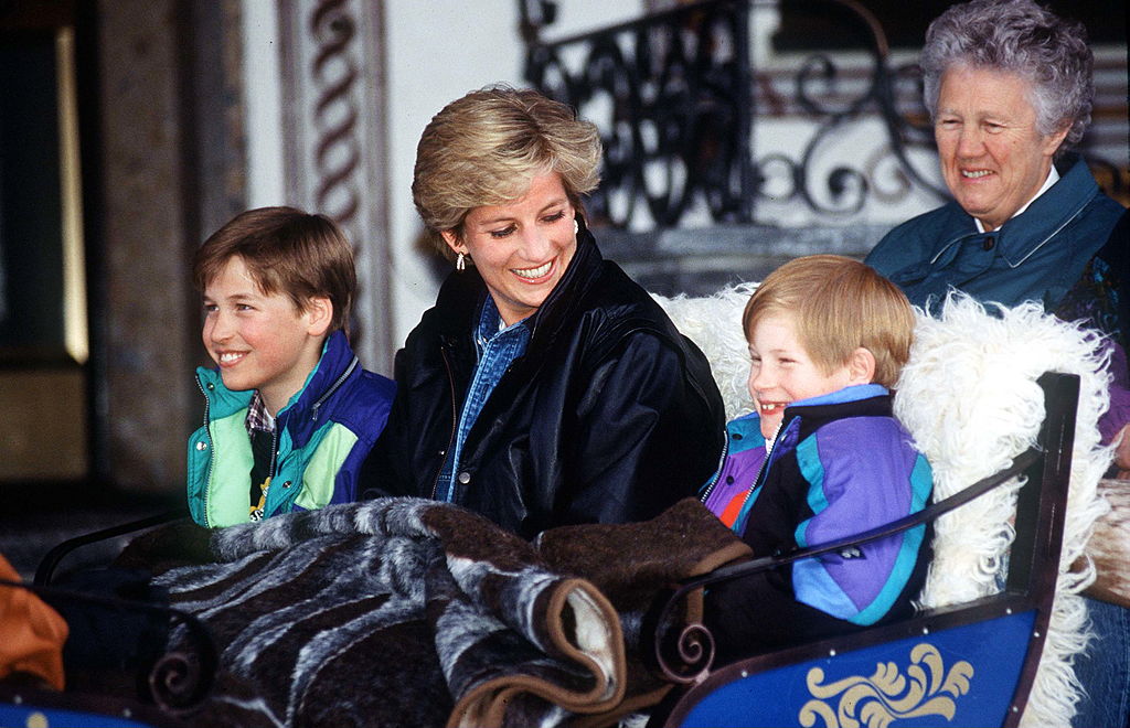 Prince William, Princess Diana, Prince Harry, and nanny