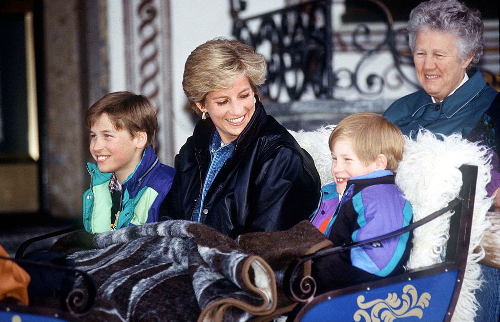 Prince William, Princess Diana, Prince Harry, and nanny