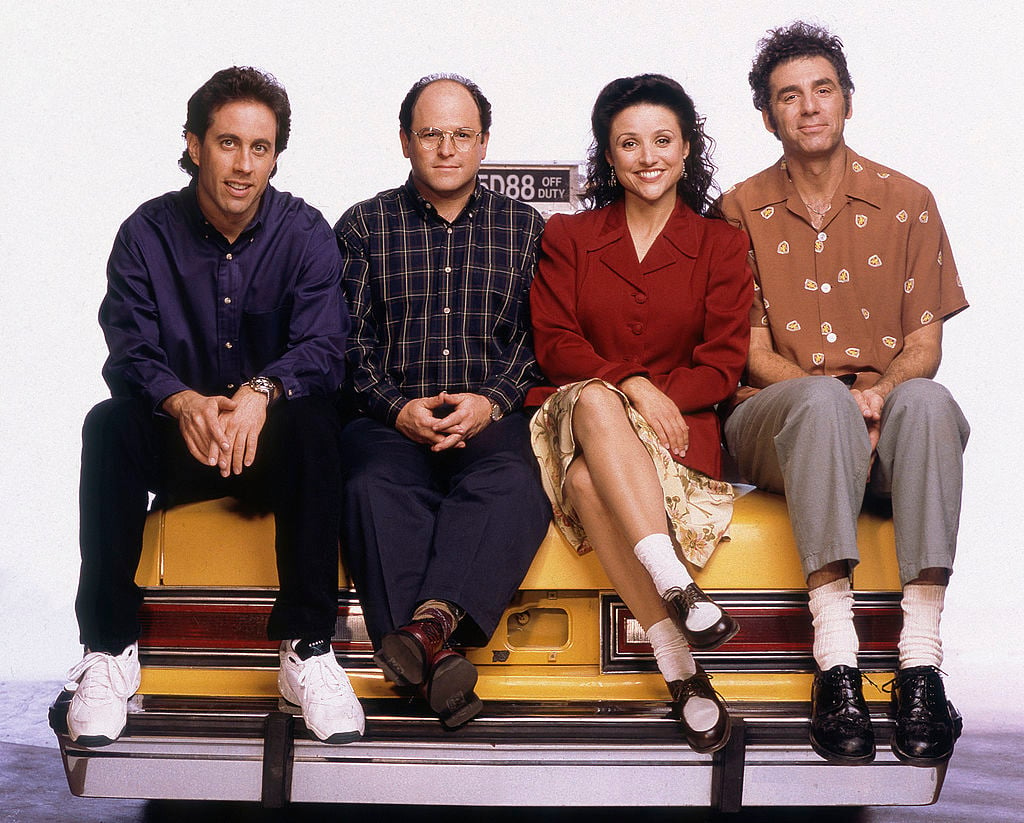 Pictured: (l-r) Jerry Seinfeld as Jerry Seinfeld, Jason Alexander as George Costanza, Julia Louis-Dreyfus as Elaine Benes, Michael Richards as Cosmo Kramer  