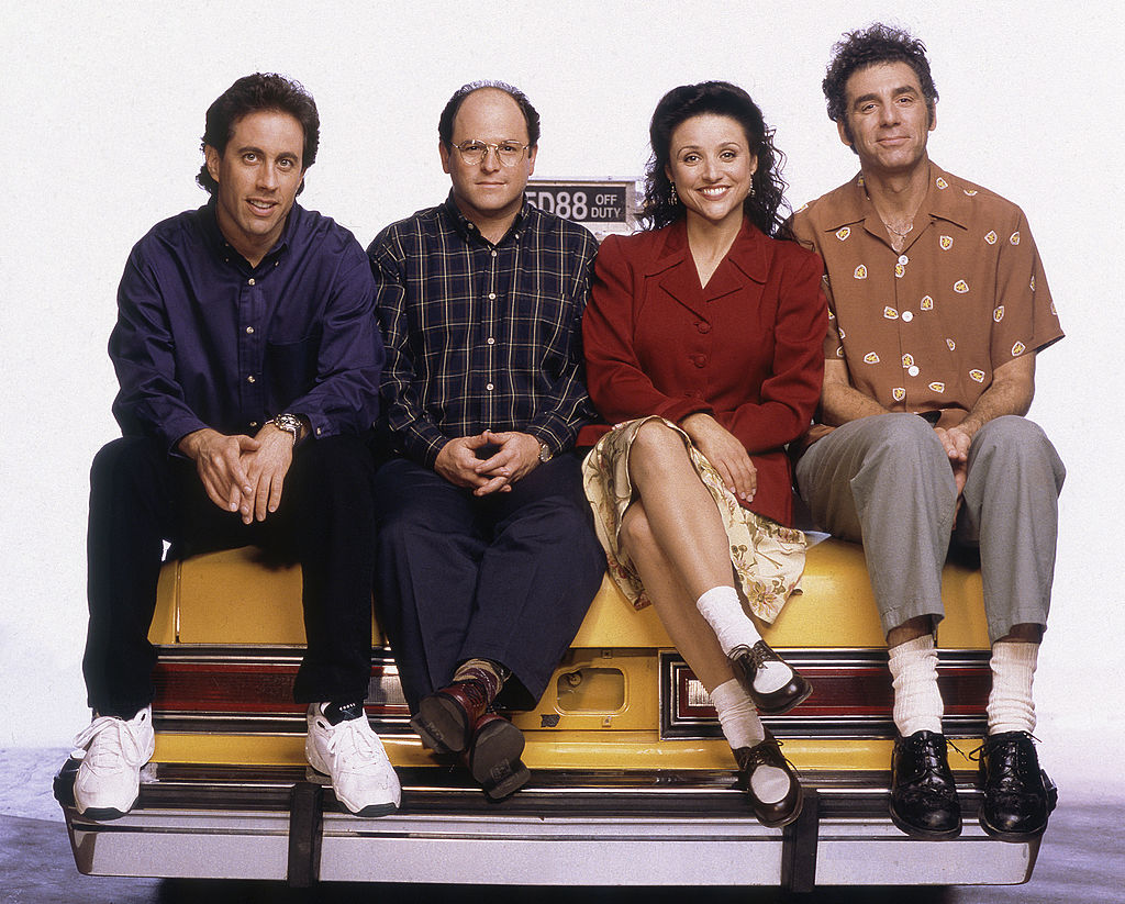 Pictured: (l-r) Jerry Seinfeld as Jerry Seinfeld, Jason Alexander as George Costanza, Julia Louis-Dreyfus as Elaine Benes, Michael Richards as Cosmo Kramer