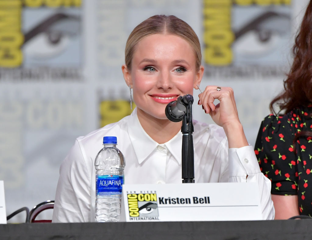 Kristen Bell speaks at the World Premiere: Hulu's Veronica Mars Revival panel during 2019 Comic-Con International on July 19, 2019.