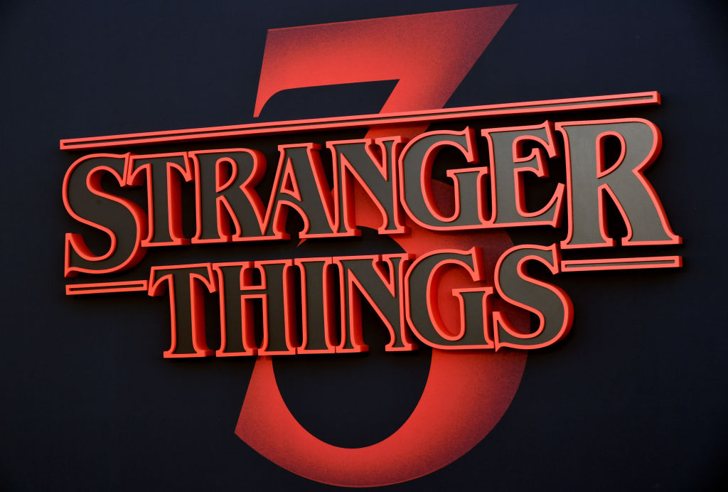 Signage is seen during the premiere of Netflix's Stranger Things Season 3 on June 28, 2019 in Santa Monica, California