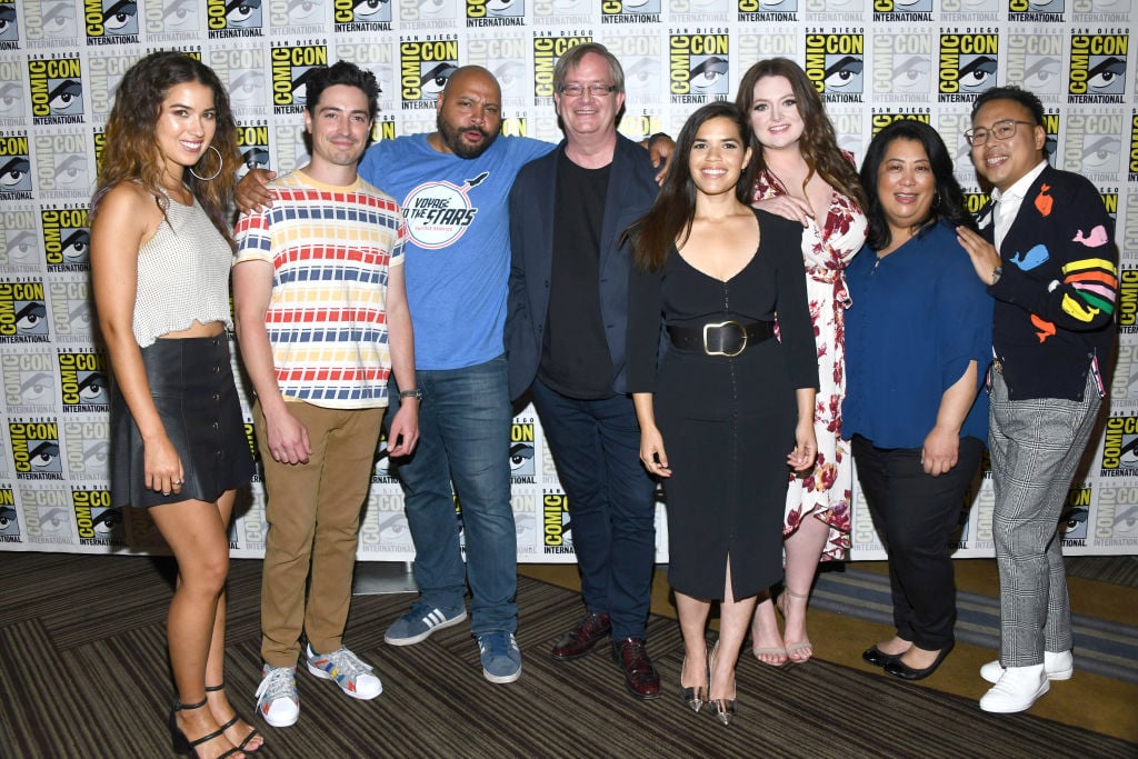 Nichole Bloom, Ben Feldman, Colton Dunn,  Mark McKinney, America Ferrera, Lauren Ash, Kaliko Kauahi, and Nico Santos at the press line for Superstore at 2019 Comic-Con International on July 18, 2019. 