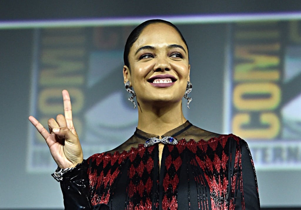 Tessa Thompson of Thor: Love and Thunder at the San Diego Comic-Con International 2019 Marvel Studios Panel on July 20, 2019.