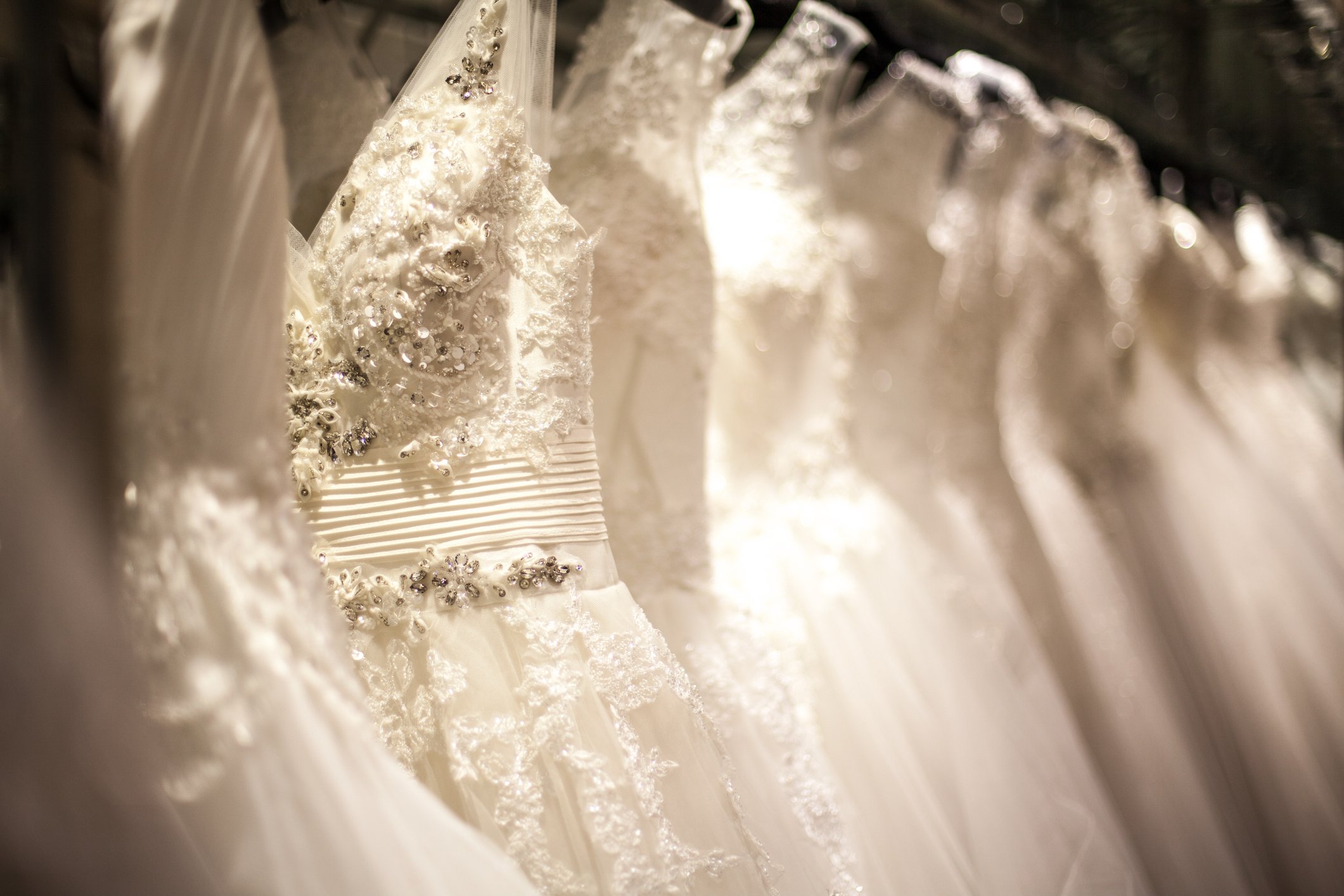 wedding dresses on hangers