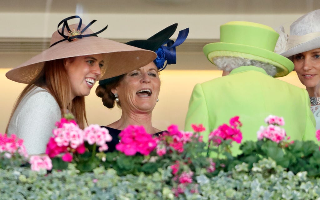 Princess Beatrice and Sarah Ferguson laugh with Queen Elizabeth